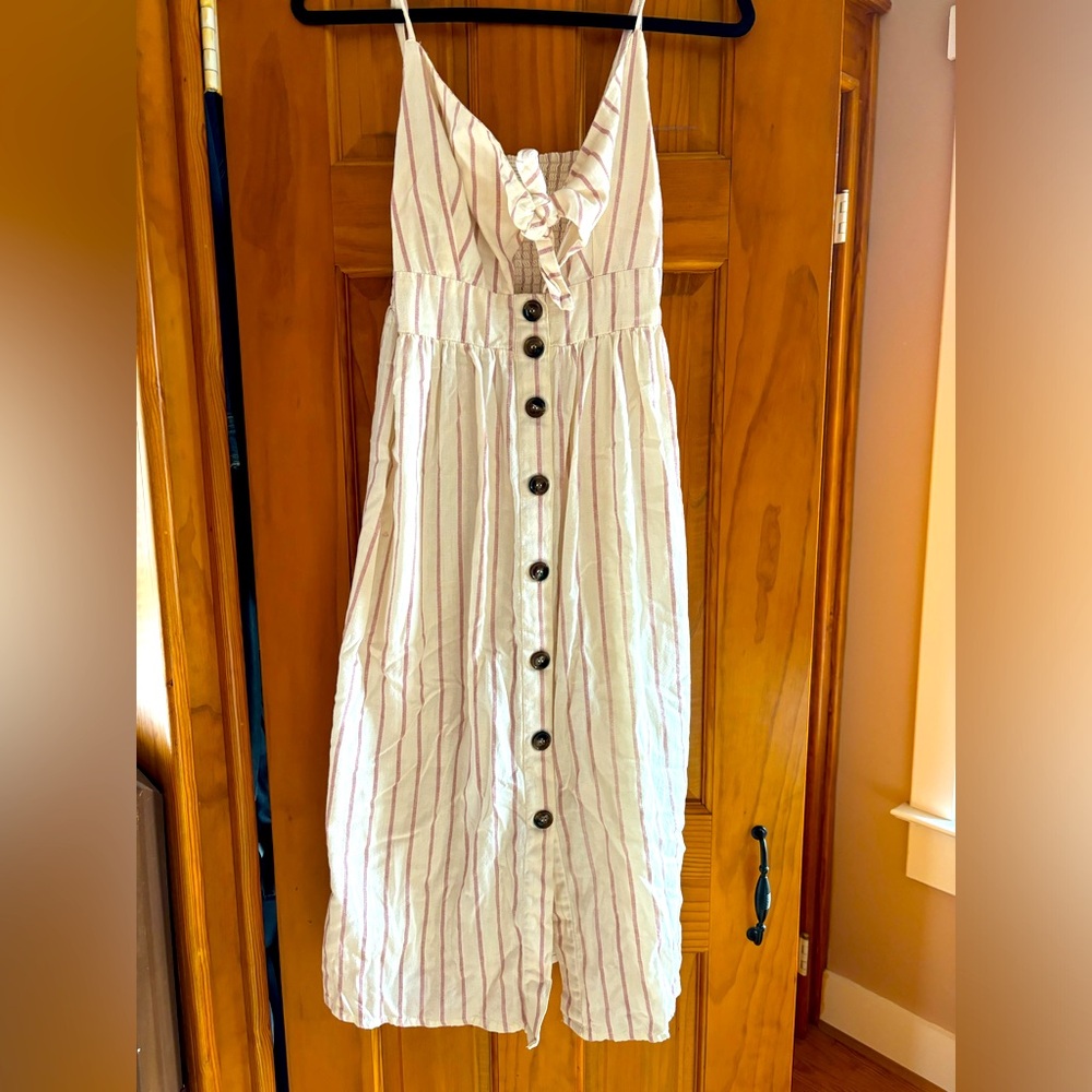 Pink and white striped midi dress